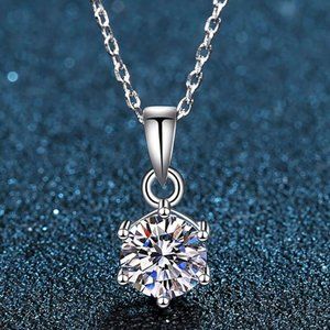 2-Carat Round Moissanite Diamond Pendant Necklace - Sterling Silver - Certified